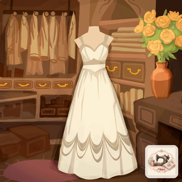 Spool and fabric-inspired Dressmaker atelier illustration
