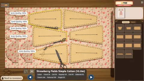 Dressmaker cutting table with a pattern laid on fabric (Steam screenshot)