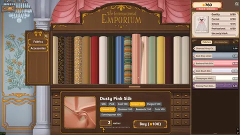 Fabric bolts in the Dressmaker emporium (Steam screenshot)